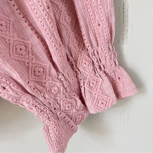 Frye Blush Pink Textured Long Puff Sleeve Western Cottagecore Blouse SZ XL - Picture 4 of 13